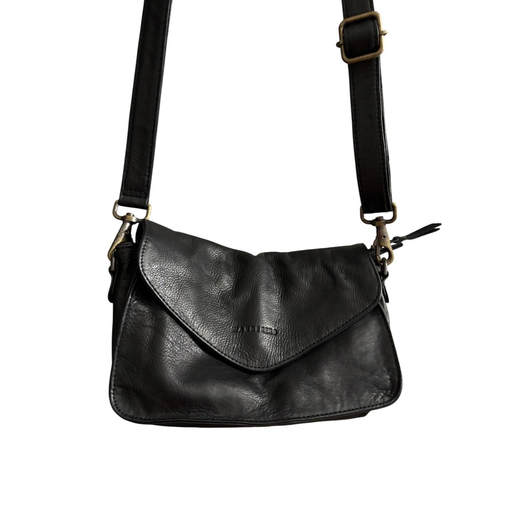 Wanderers Travel Co Black Full Grain Leather Crossbody Shoulder Messenger Bag